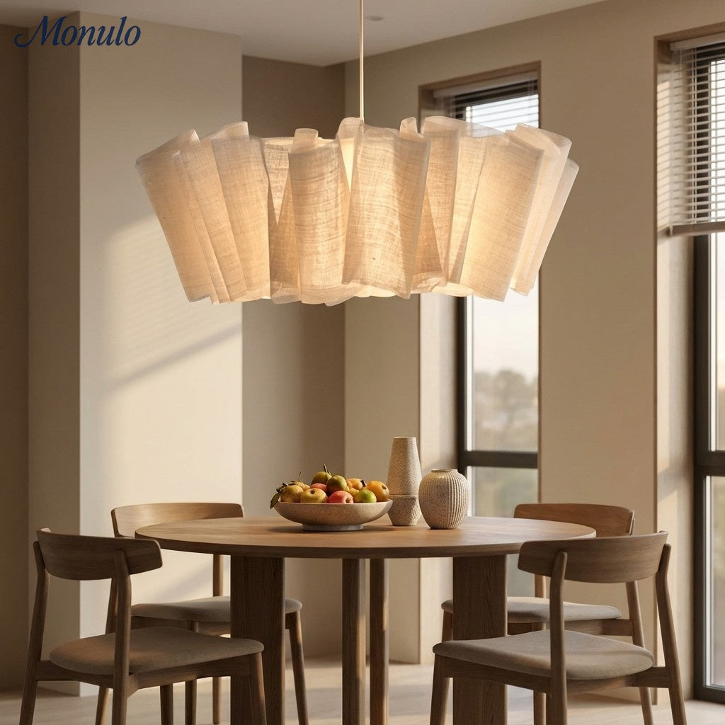 Pleated Fabric Pendant Light, 40cm Drum Shade, Scandi Style