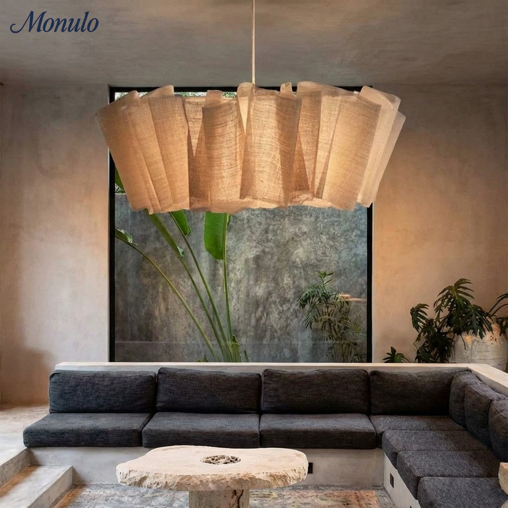 Pleated Fabric Pendant Light, 40cm Drum Shade, Scandi Style