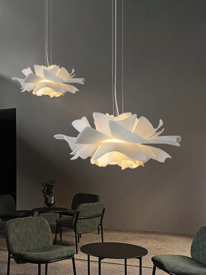 Handmade Lotus Flower Acrylic Pendant Light, White, Four Sizes