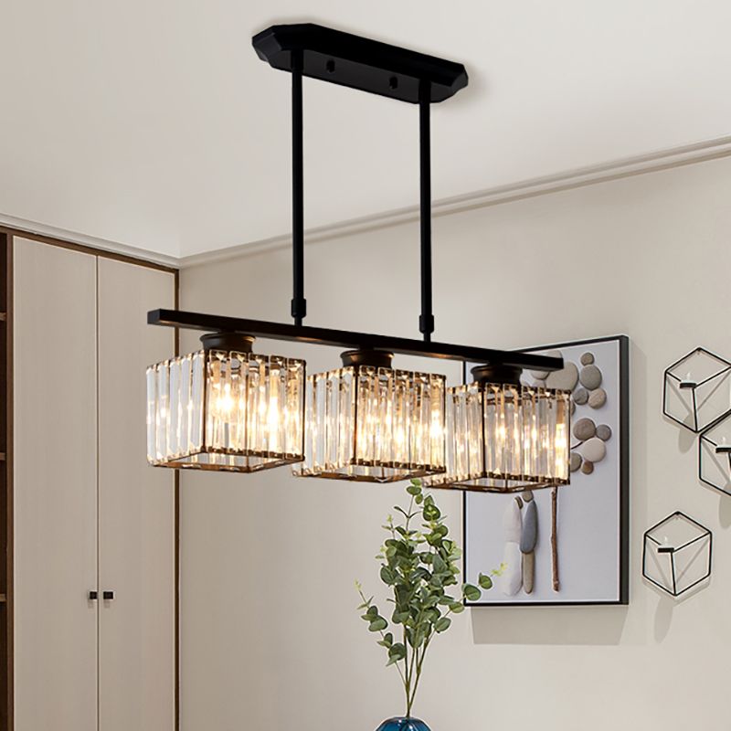 Glass and Iron 3 or 4 Light Pendant, Adjustable 35-70cm