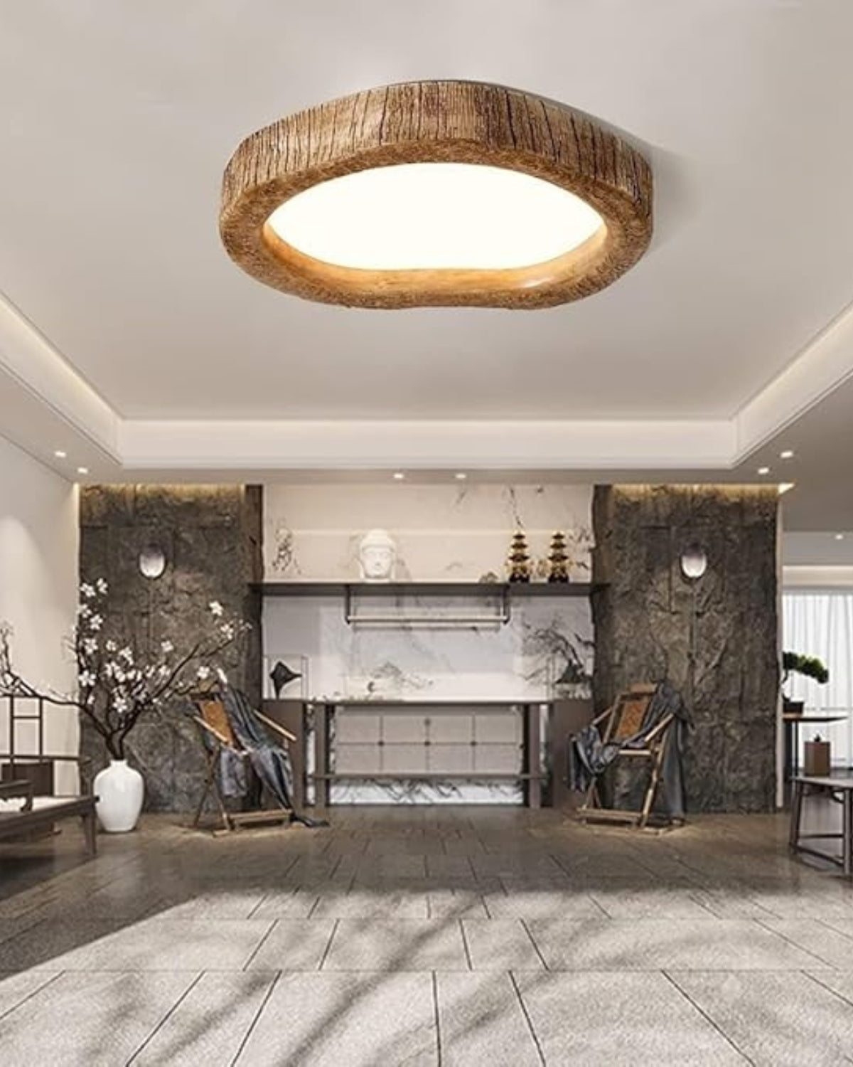 Round Wood-Effect LED Ceiling Light, Low Profile, 3 Sizes