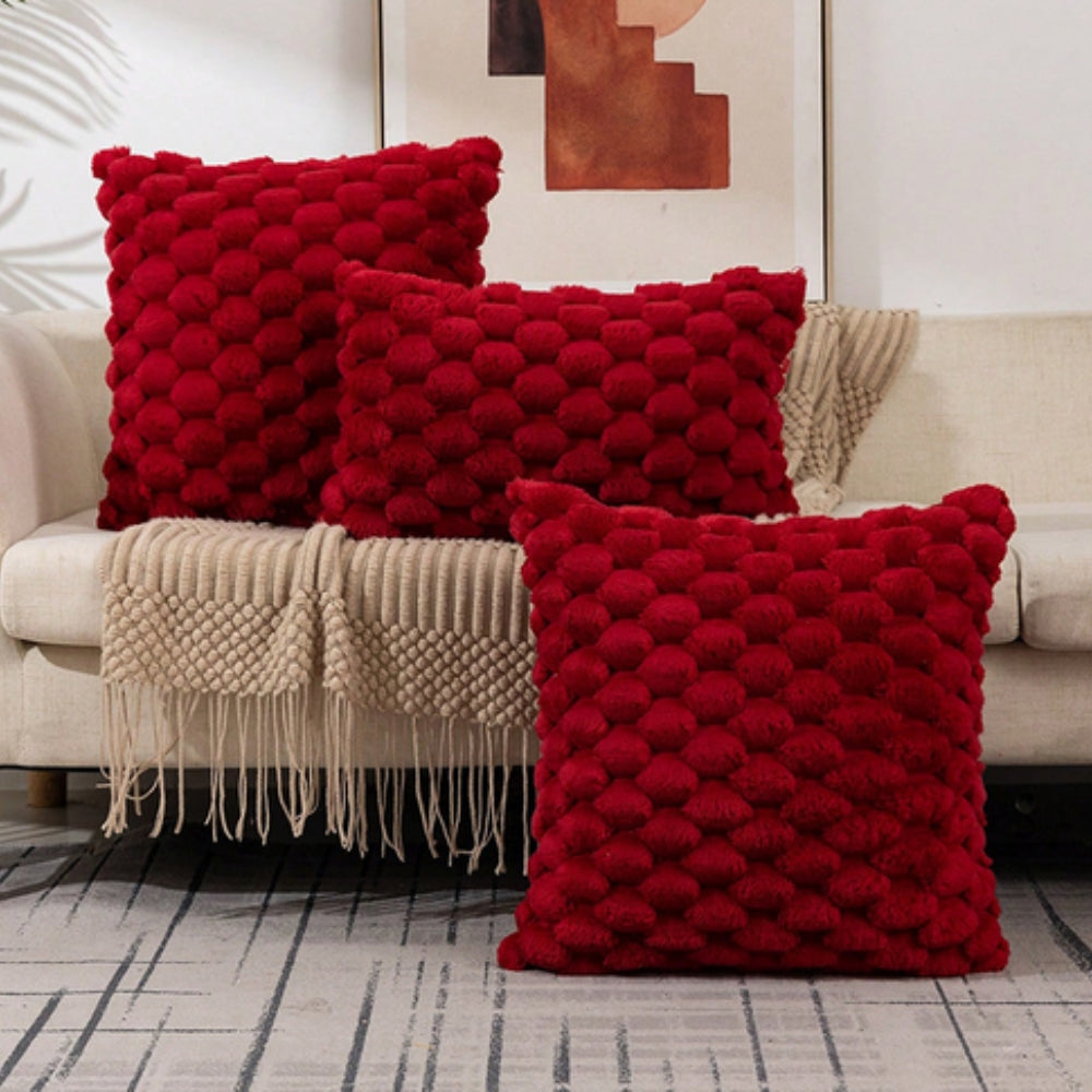 3D Textured Cushion Cover in Cotton Blend with Zip, 11 Colours