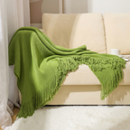 Chunky Knit Throw with Fringe Trim, Soft Acrylic, 2 Sizes