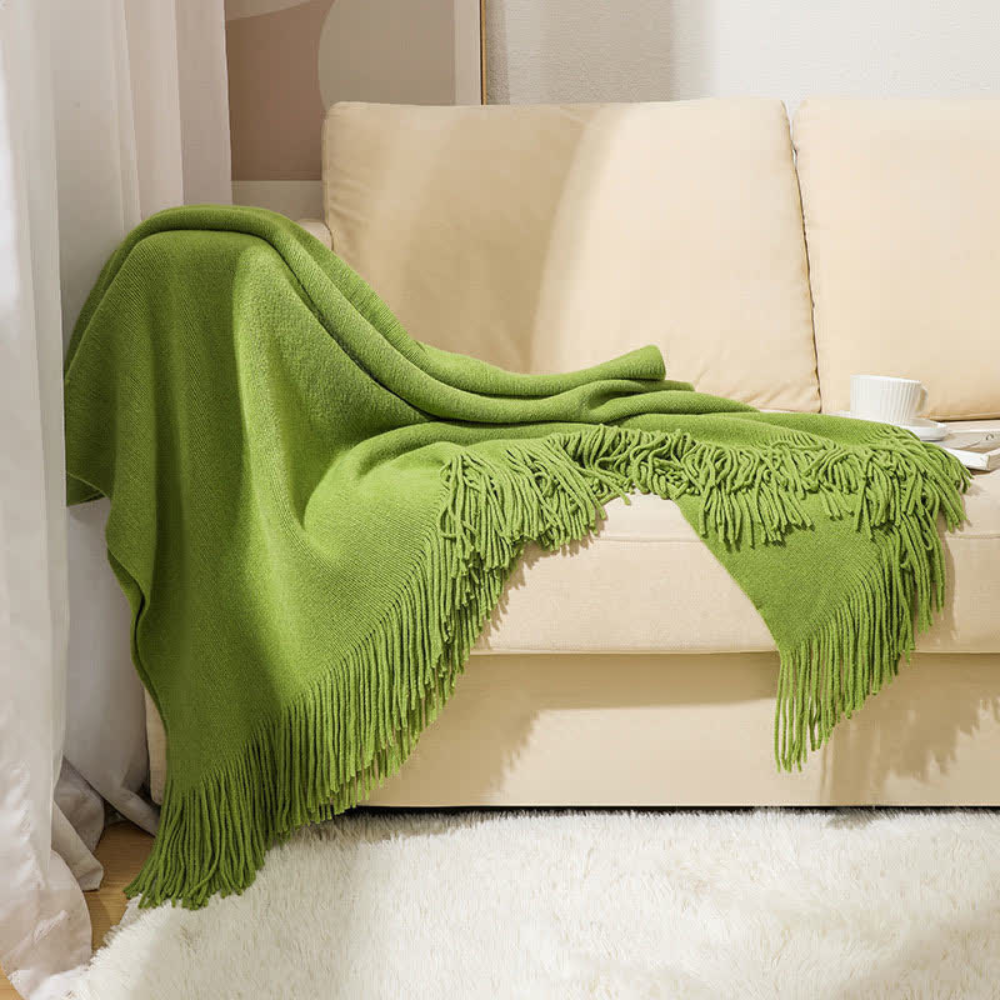 Chunky Knit Throw with Fringe Trim, Soft Acrylic, 2 Sizes