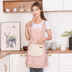 Floral Cotton Apron, Water-Repellent with Pockets, Adjustable