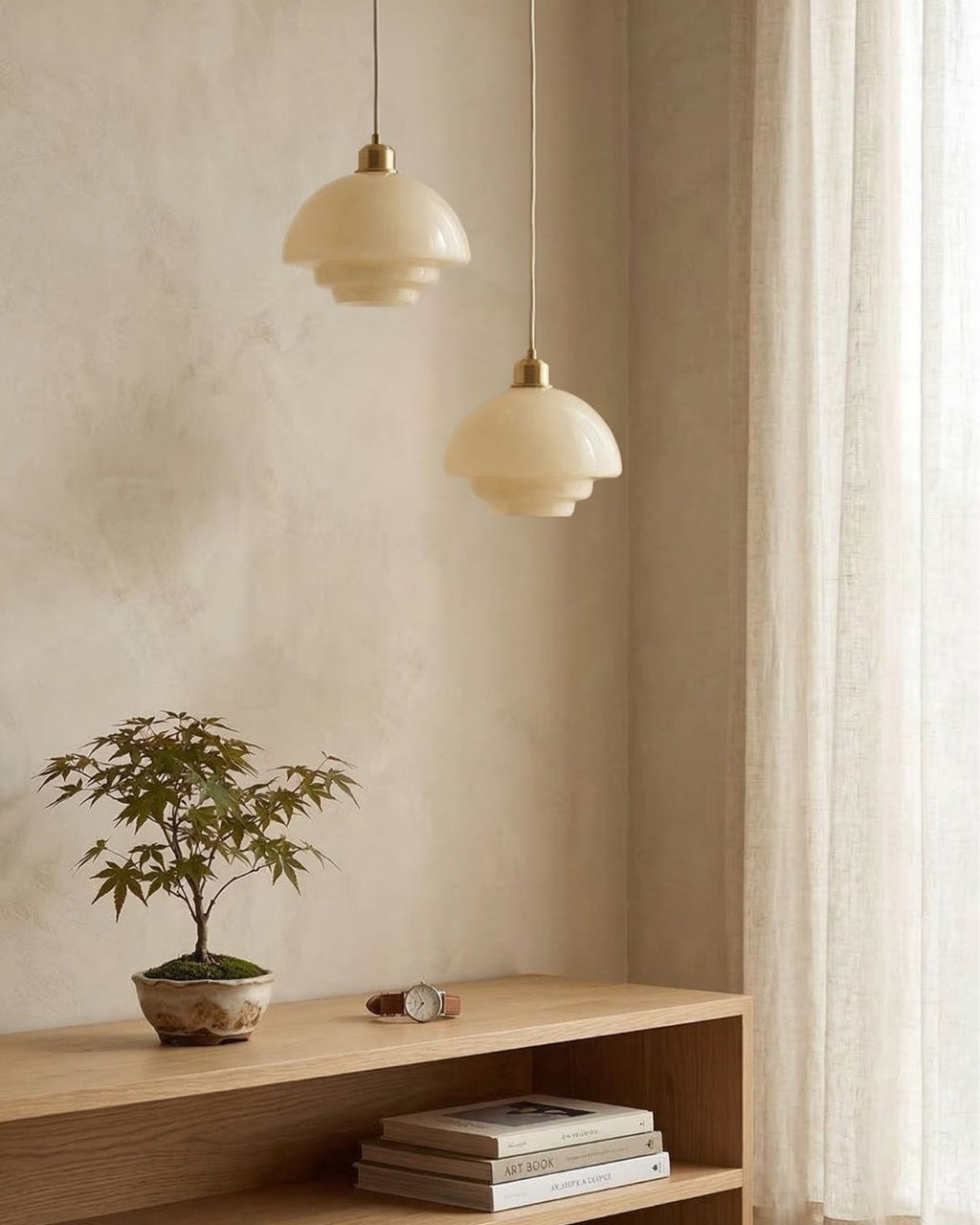 Opal White Glass Pendant Light with Brushed Brass, E27