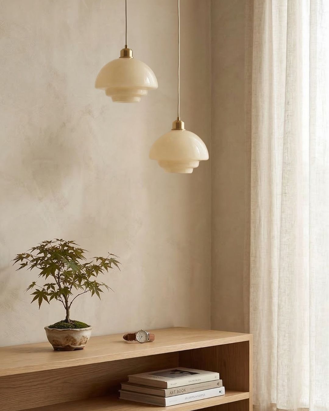 Opal White Glass Pendant Light with Brushed Brass, E27