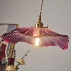Ribbed Glass Flower Pendant Light with Gold-Tone Fitting