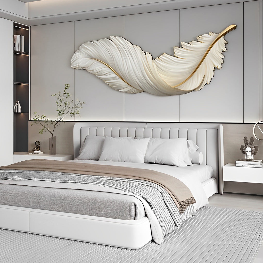 Feather LED Wall Art Light with Hidden Strip and Remote Dimmer