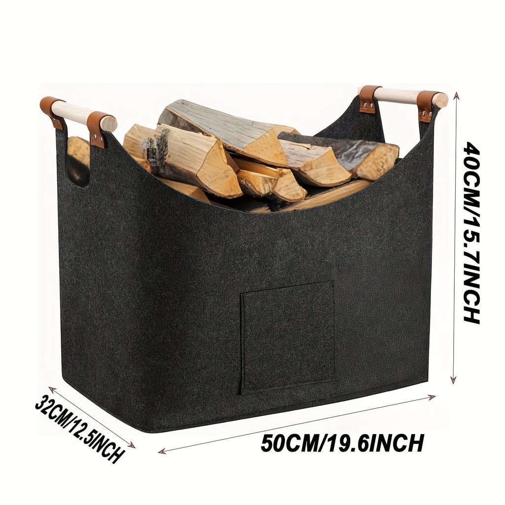 Felt Log Basket 55L with Wooden Handles, Foldable