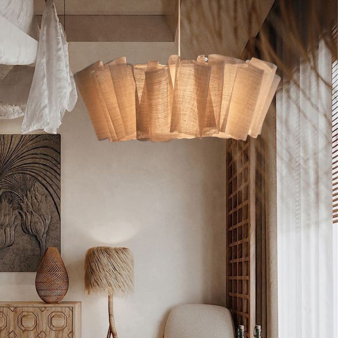 Pleated Fabric Pendant Light, 40cm Drum Shade, Scandi Style