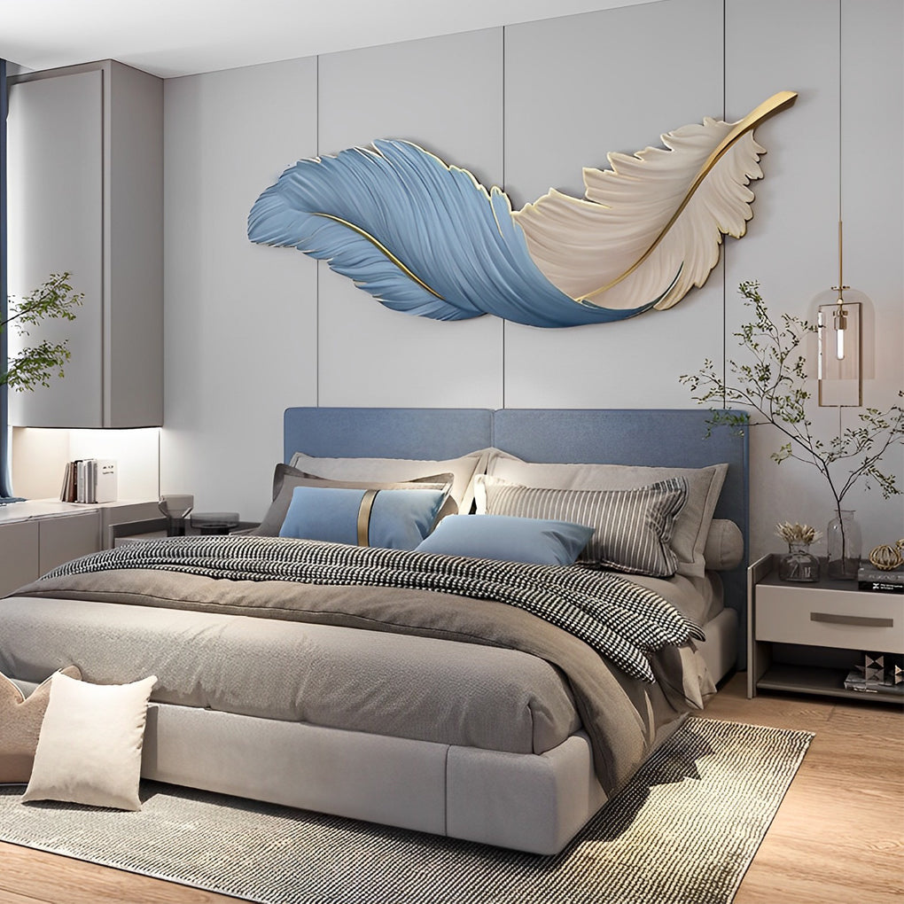 Feather LED Wall Art Light with Hidden Strip and Remote Dimmer