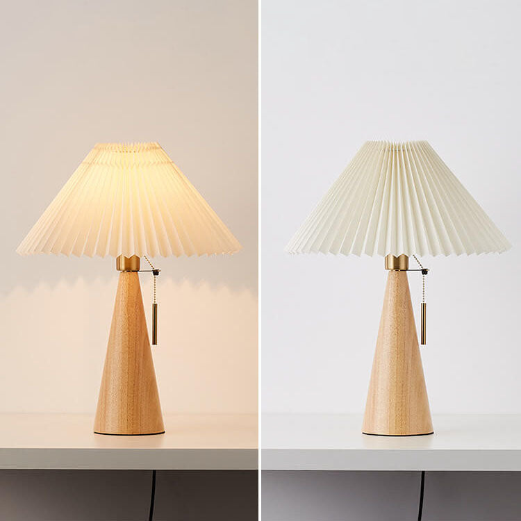 Japanese Minimalist Wood Table Lamp with Pleated Shade, 48cm