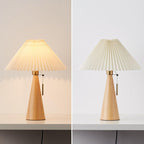 Japanese Minimalist Wood Table Lamp with Pleated Shade, 48cm