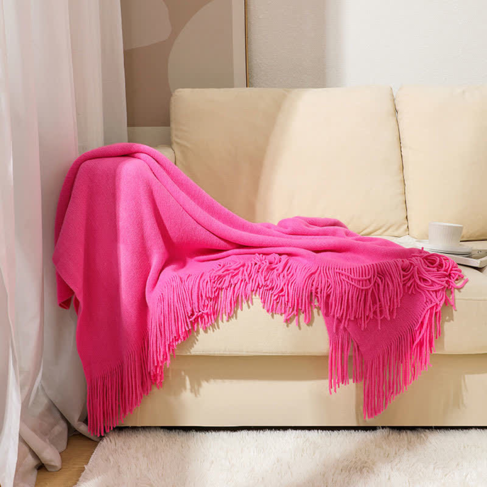 Chunky Knit Throw with Fringe Trim, Soft Acrylic, 2 Sizes