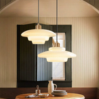 Round Glass Pendant Light with Gold Detail, Adjustable Drop
