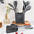 12-Piece Silicone Utensil Set with Stainless Steel Handles