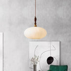 Milk Glass Dome Pendant Light with Walnut Wood Top, 25 cm