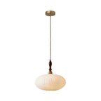 Milk Glass Dome Pendant Light with Walnut Wood Top, 25 cm
