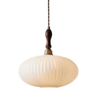 Milk Glass Dome Pendant Light with Walnut Wood Top, 25 cm