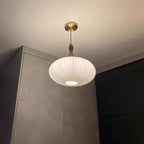 Milk Glass Dome Pendant Light with Walnut Wood Top, 25 cm