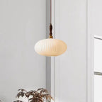 Milk Glass Dome Pendant Light with Walnut Wood Top, 25 cm