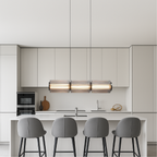 Linear Cylinder Glass Pendant Light, Black Iron with LED
