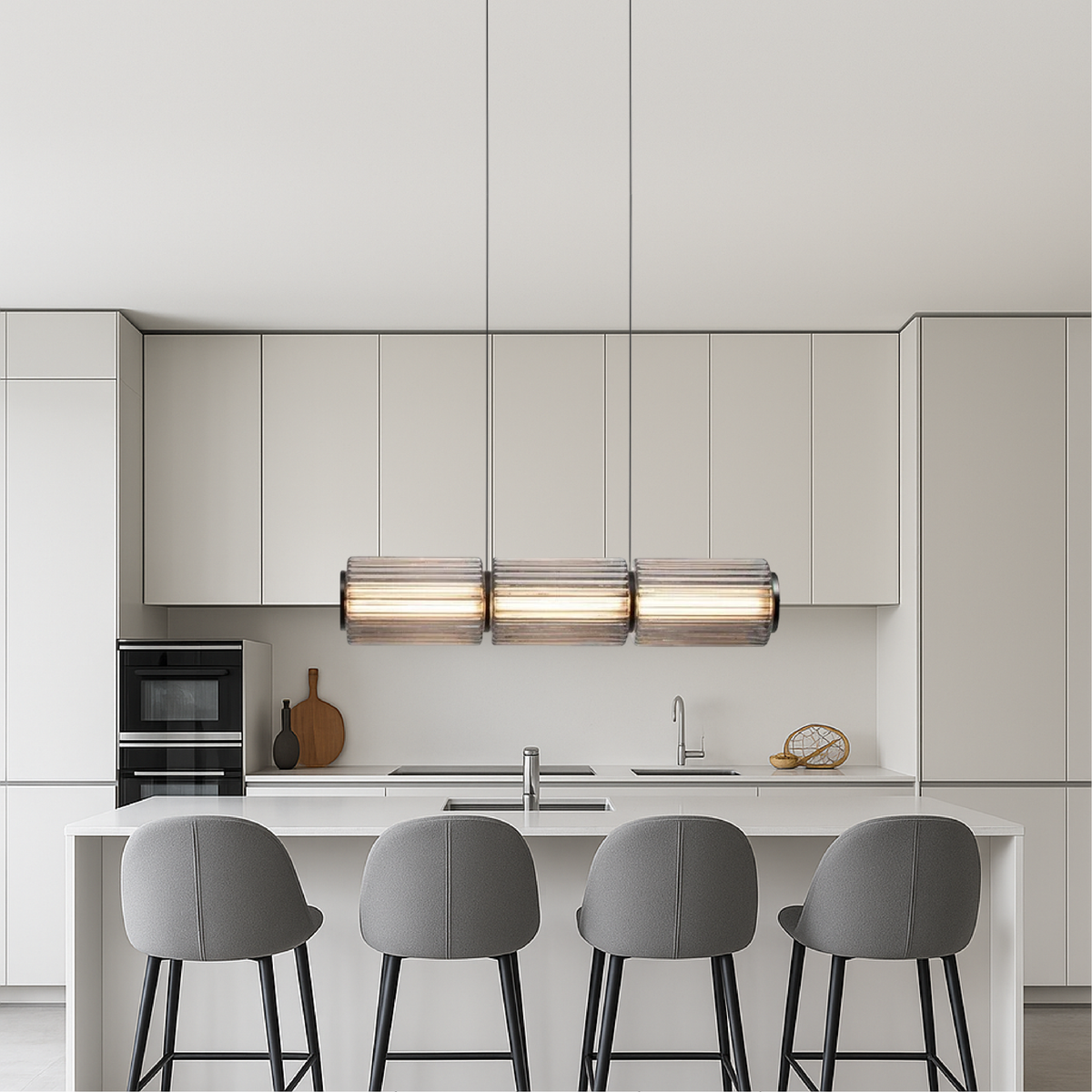 Linear Cylinder Glass Pendant Light, Black Iron with LED