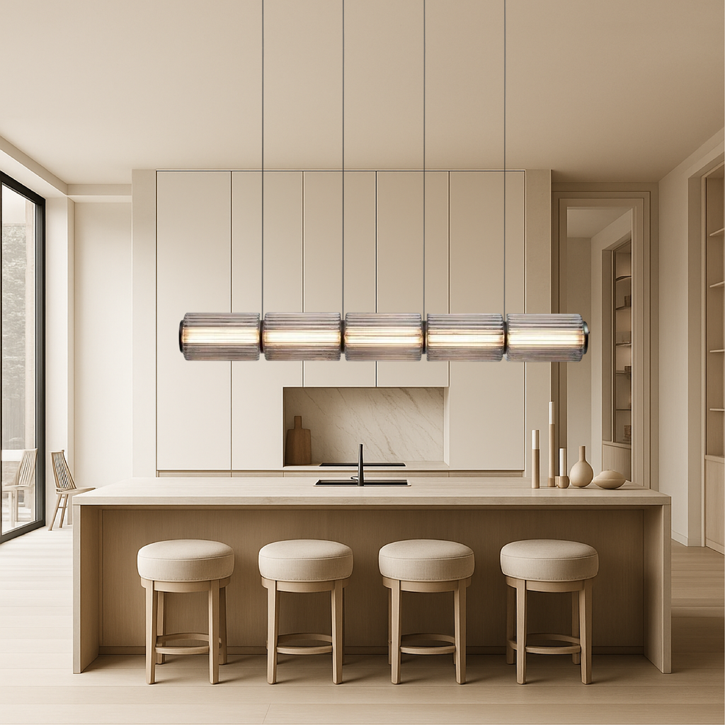 Linear Cylinder Glass Pendant Light, Black Iron with LED