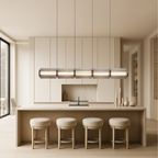 Linear Cylinder Glass Pendant Light, Black Iron with LED