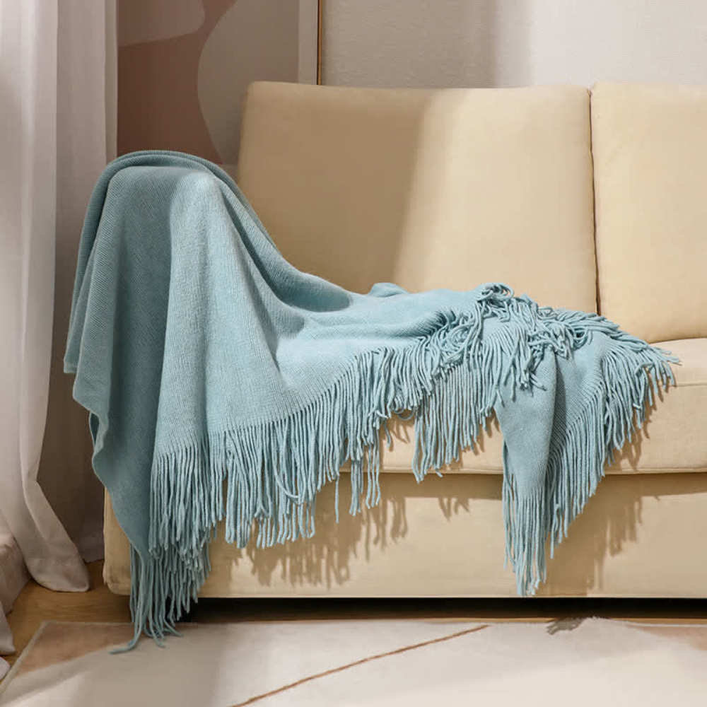 Chunky Knit Throw with Fringe Trim, Soft Acrylic, 2 Sizes