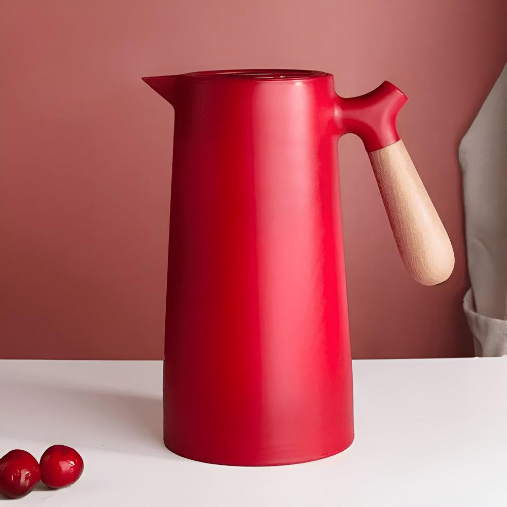 Insulated 1 Litre Carafe with Wooden Handle, Double Walled