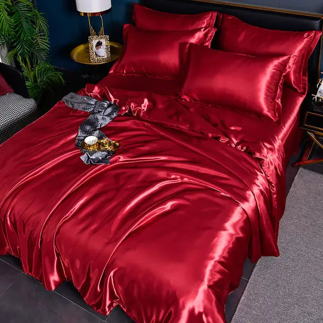 Satin Duvet Cover Set with 2 Pillowcases, 4 Sizes