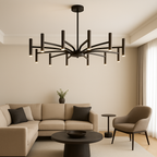 12-Light Black Wrought Iron Chandelier 100cm with Integrated LED