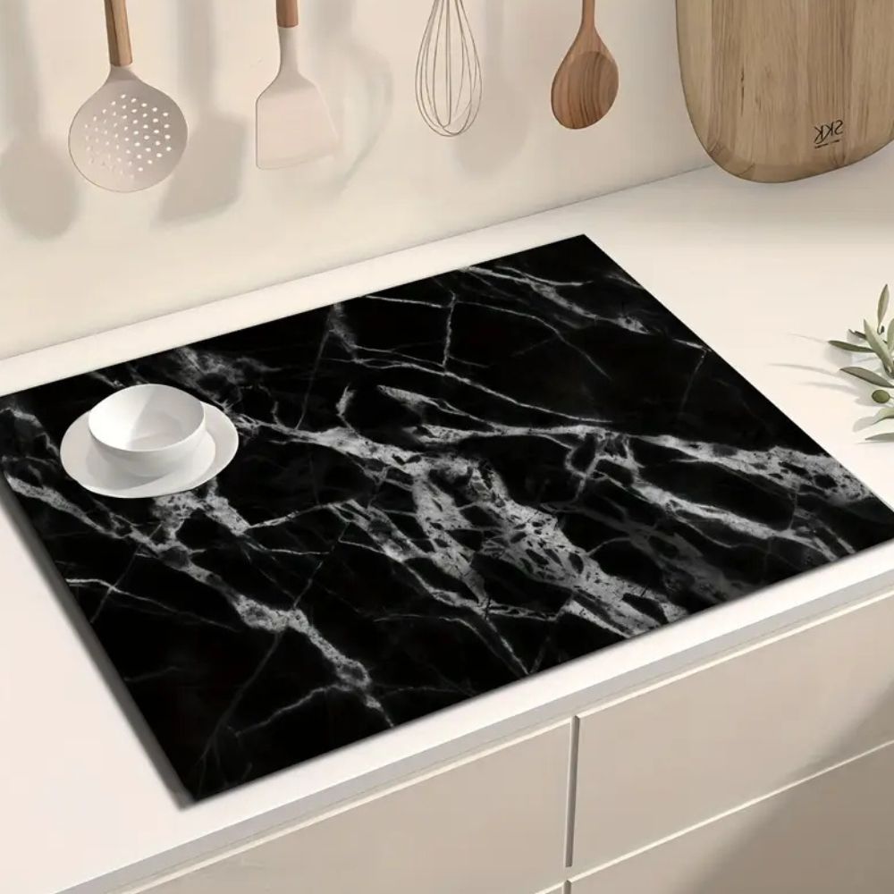Absorbent Dish Drying Mat, Marble-Effect, Heat Resistant
