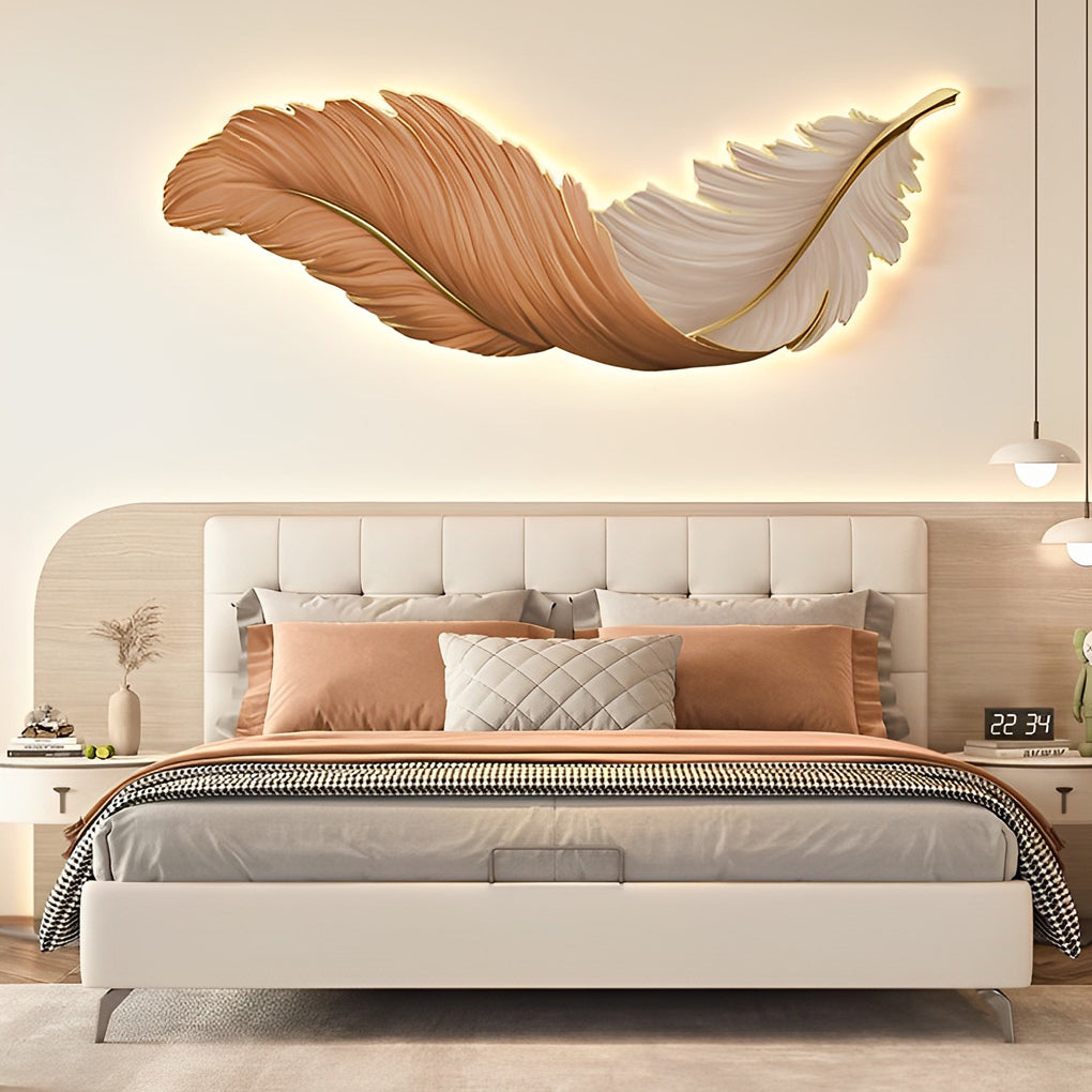 Feather LED Wall Art Light with Hidden Strip and Remote Dimmer