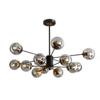 Scandinavian Glass Globe Chandelier, Black Iron, 6 to 16 Lights