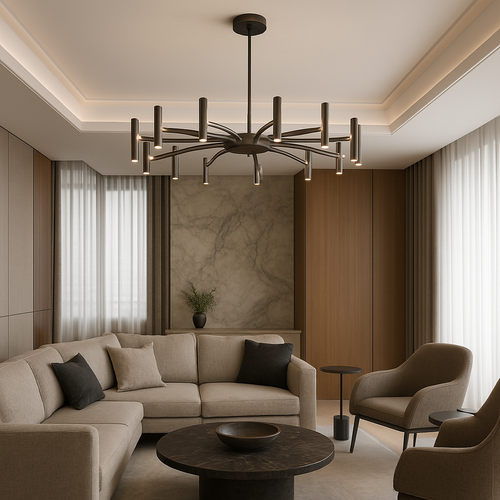 12-Light Black Wrought Iron Chandelier 100cm with Integrated LED