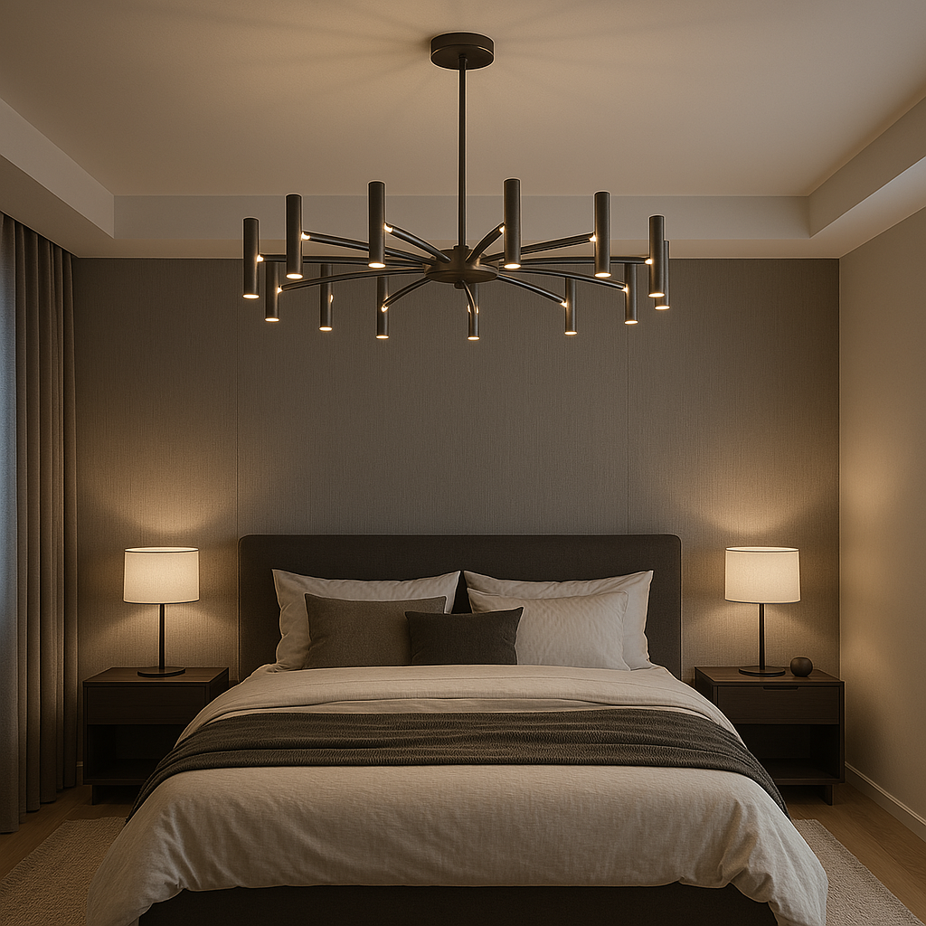 12-Light Black Wrought Iron Chandelier 100cm with Integrated LED