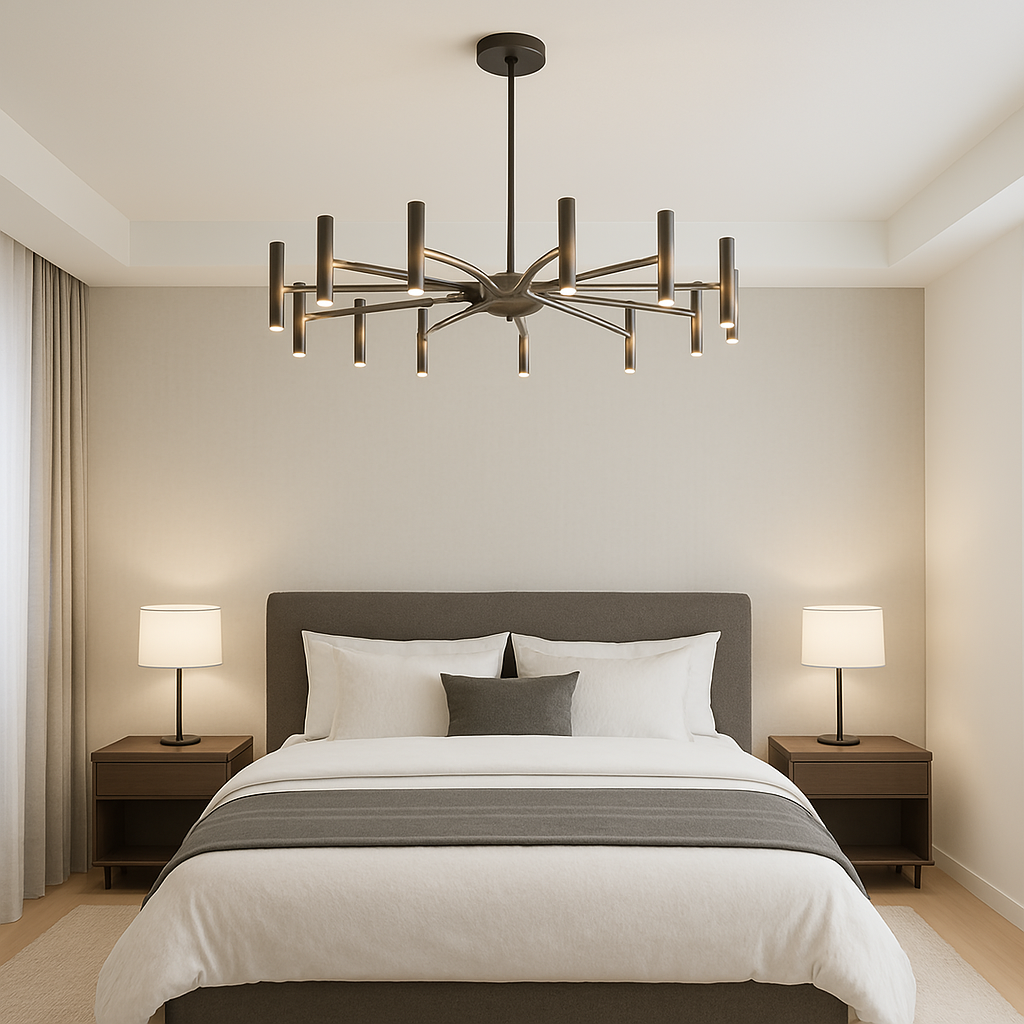 12-Light Black Wrought Iron Chandelier 100cm with Integrated LED