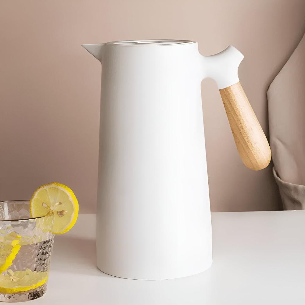 Insulated 1 Litre Carafe with Wooden Handle, Double Walled