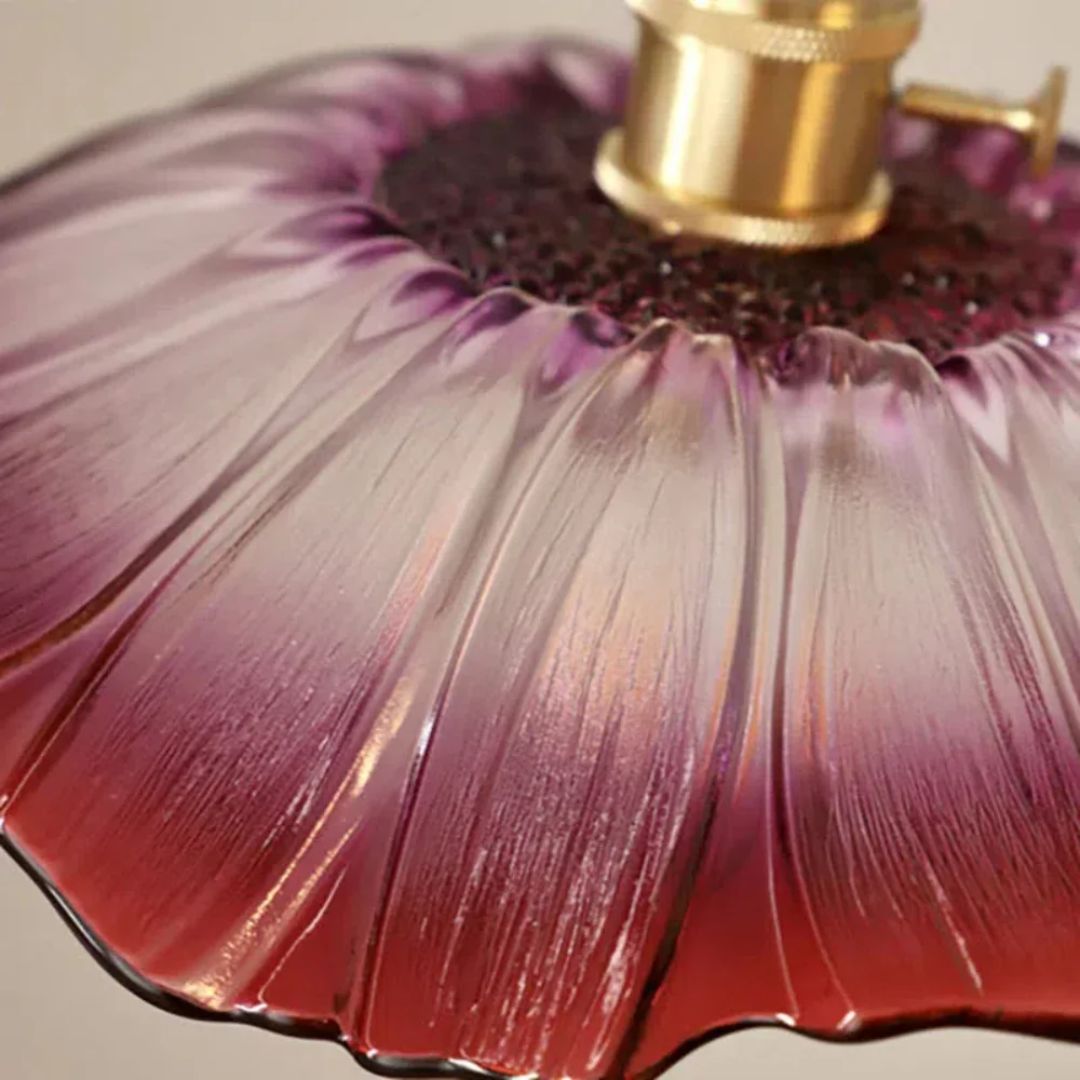 Ribbed Glass Flower Pendant Light with Gold-Tone Fitting