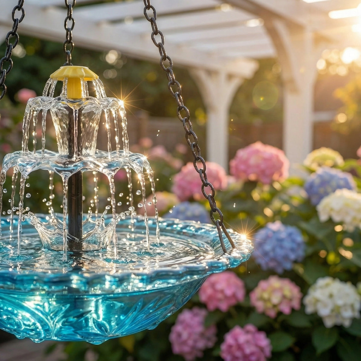 Solar Hanging Bird Bath Fountain, Two-Tier Glass and Metal
