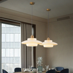 Round Glass Pendant Light with Gold Detail, Adjustable Drop