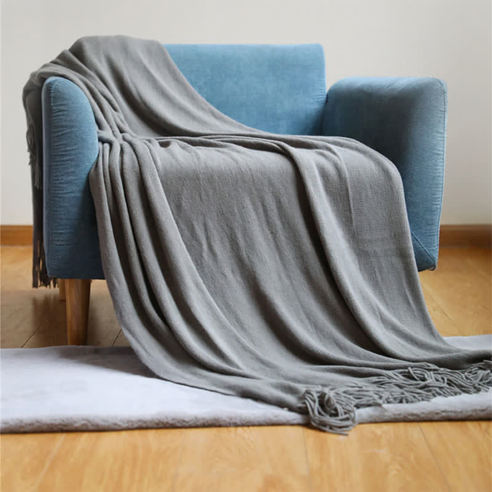 Chunky Knit Throw with Fringe Trim, Soft Acrylic, 2 Sizes