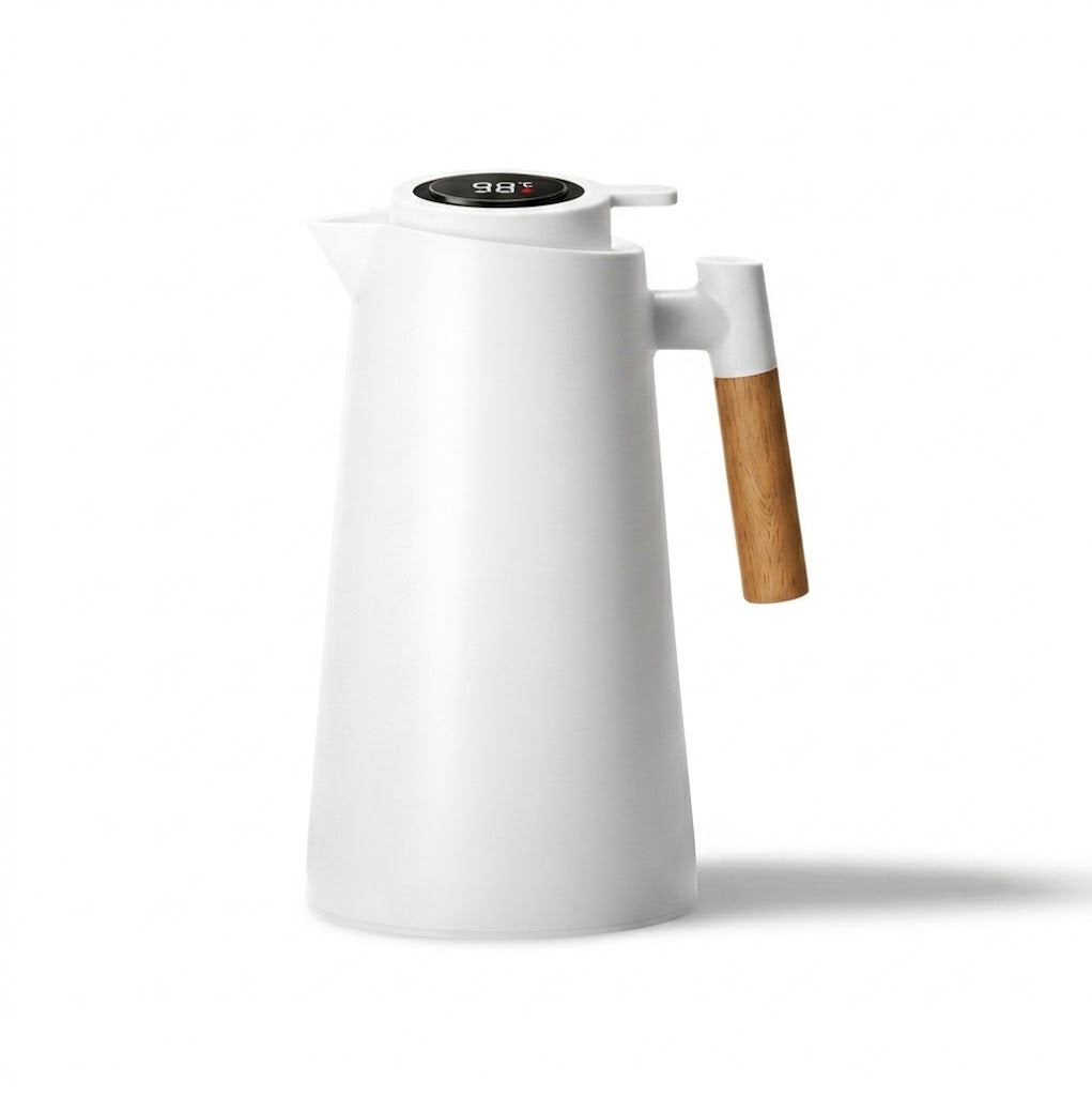 1L Vacuum Flask with Temperature Display and Wooden Handle