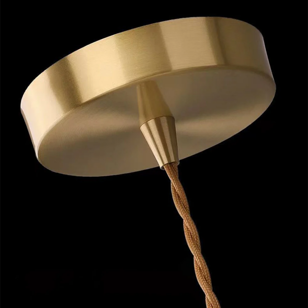 Round Glass Pendant Light with Gold Detail, Adjustable Drop