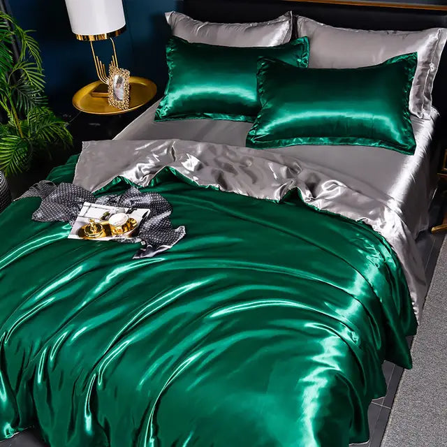 Satin Duvet Cover Set with 2 Pillowcases, 4 Sizes