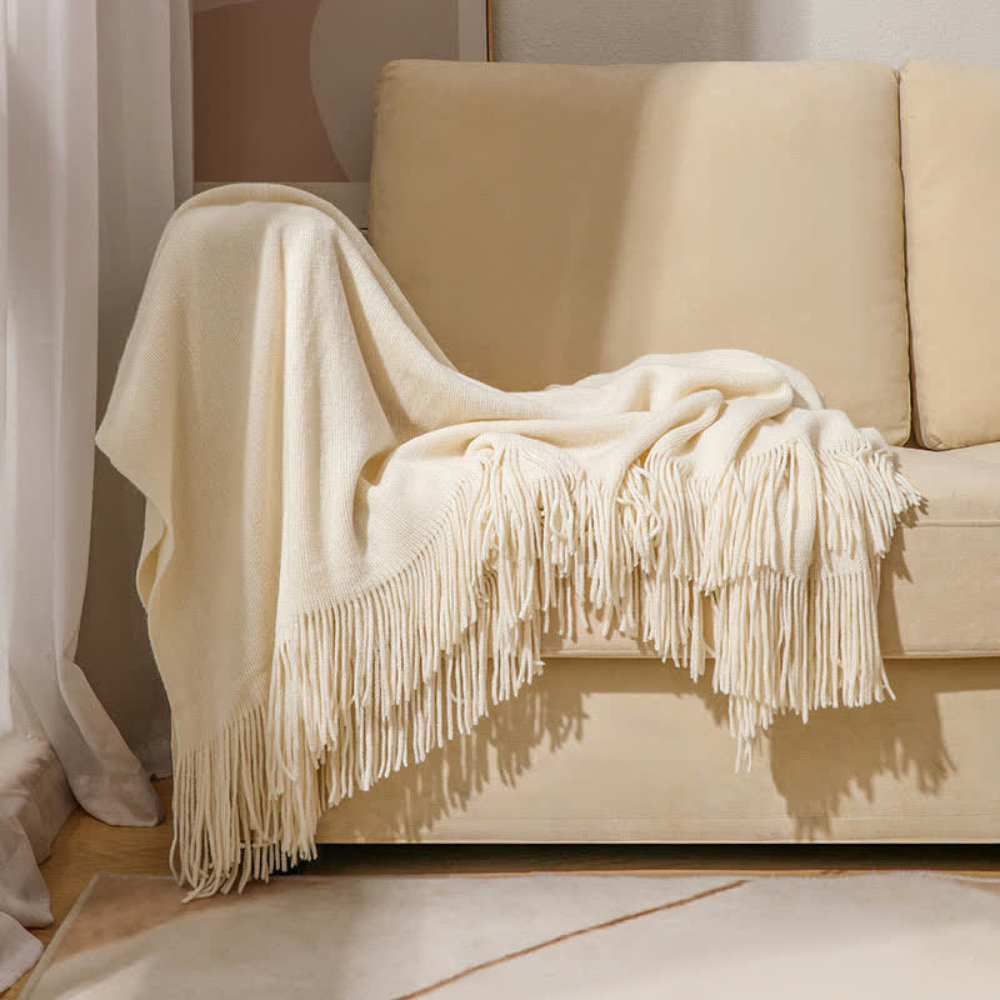 Chunky Knit Throw with Fringe Trim, Soft Acrylic, 2 Sizes