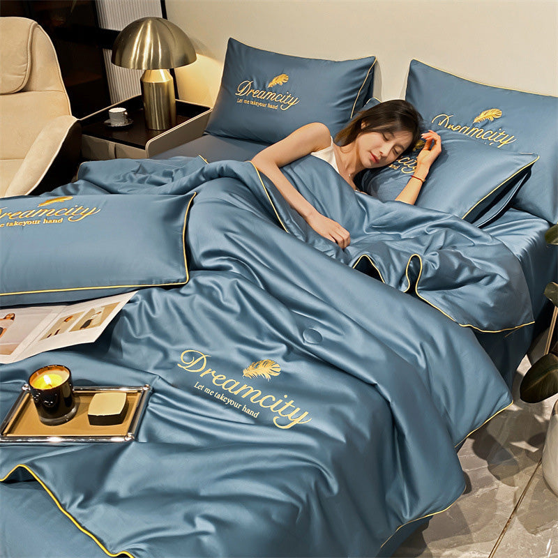 Cooling Ice Silk Duvet Cover Set, Breathable 3D Weave